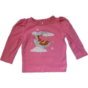 Mini Boden Appliqué Puff-Sleeve Top Azalea Pink Bunny on Moon Size 18-24M